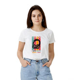 White polyester women's solid print round neck half sleeve t-shirt