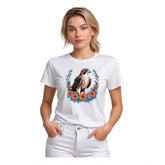 Women's white polyester solid print round neck half sleeve t-shirt, vibrant design on casual wear