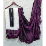 Pink silk saree with mirror lace pattern, unstitched blouse (5-5 Mtrs) for traditional Indian wear