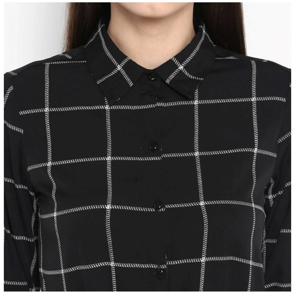 Black & White checkered polyester roll up sleeve above knee dress for women