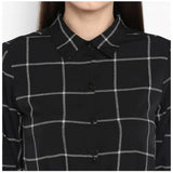 Black & White checkered polyester roll up sleeve above knee dress for women