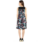 Women's Polyester Printed Sleeveless Above Knee Dress (Black - Multicolor)