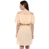 Beige polyester sleeveless knee-length dress - solid, off shoulder design for women