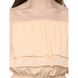 Beige polyester sleeveless knee-length dress, solid design for women's summer fashion (off shoulder neckline)
