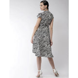 Black & White polyester animal print short sleeve knee-length dress on model