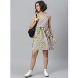 Multicolor polyester peplum sleeveless dress for women, vibrant pattern on display