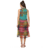 Women's Polyester Floral Sleeveless Below Knee Dress (Multicolor)