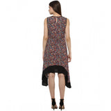 Multicolor printed polyester sleeveless knee-length dress for women