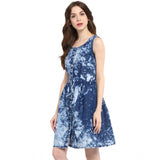 Women's Denim Tie & Dye Sleeveless Above Knee Dress (Blue)