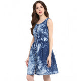 Blue denim tie & dye sleeveless above knee dress - vibrant pattern for women's summer fashion