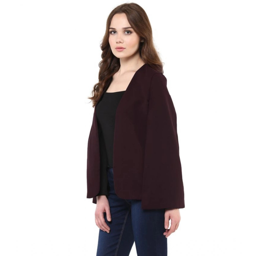 Wine polyester solid cape sleeve blazer for women, round neck style on mannequin