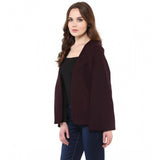 Wine polyester solid cape sleeve blazer for women, round neck style on mannequin