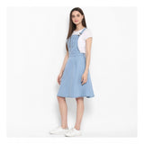 Blue denim solid sleeveless above-knee dress for women