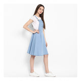 Women's Denim Solid Sleeveless Above Knee Dress (Blue)