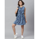Women's Rayon Tie & Dye Sleeveless Above Knee Dress (Blue)