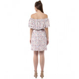 Multicolor rayon floral half-sleeve dress, off-shoulder style with above-knee length