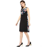 Women's Polyester Printed Sleeveless Above Knee Dress (Black - Multicolor)