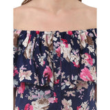 Women's Polyester Crepe Floral Half Sleeve Above Knee Dress (Navy Blue)