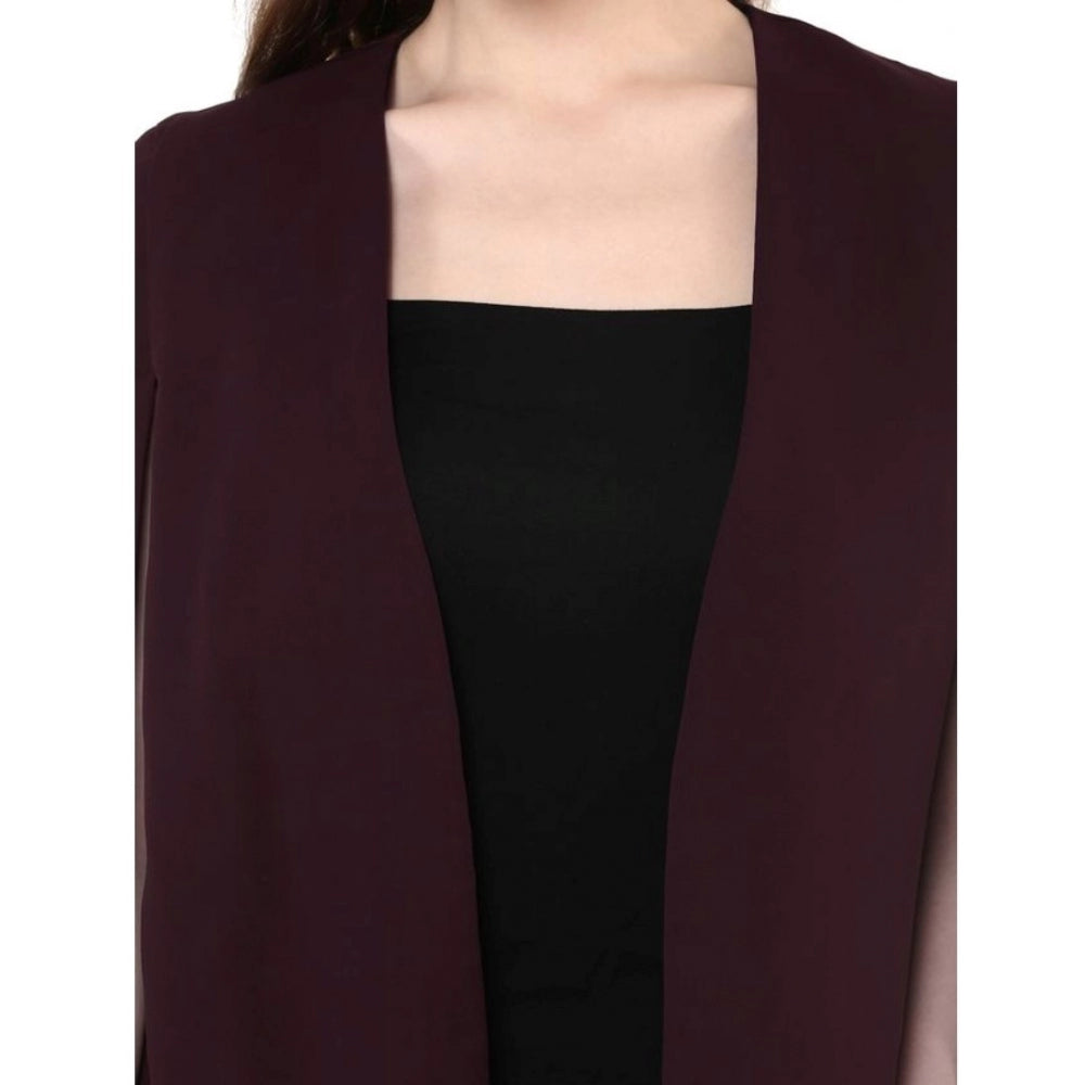 Wine polyester solid cape sleeve blazer for women, perfect for professional attire