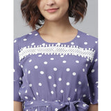 Women's Polyester Polka Bell Sleeve Above Knee Dress (Lavender)