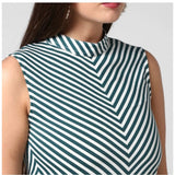 Women's Polyester Striped Sleeveless Above Knee Dress (Green)