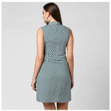 Women's Polyester Striped Sleeveless Above Knee Dress (Green)