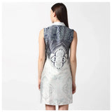 Blue polyester printed sleeveless above-knee dress for women