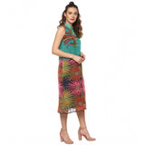 Multicolor polyester floral sleeveless below knee dress for women, vibrant floral pattern, versatile casual wear