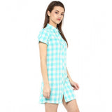 SkuBlue & White rayon checkered above knee dress with short sleeves