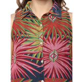 Women's Polyester Floral Sleeveless Below Knee Dress (Multicolor)