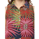 Multicolor polyester floral sleeveless below-knee dress for women, vibrant floral pattern on a versatile length
