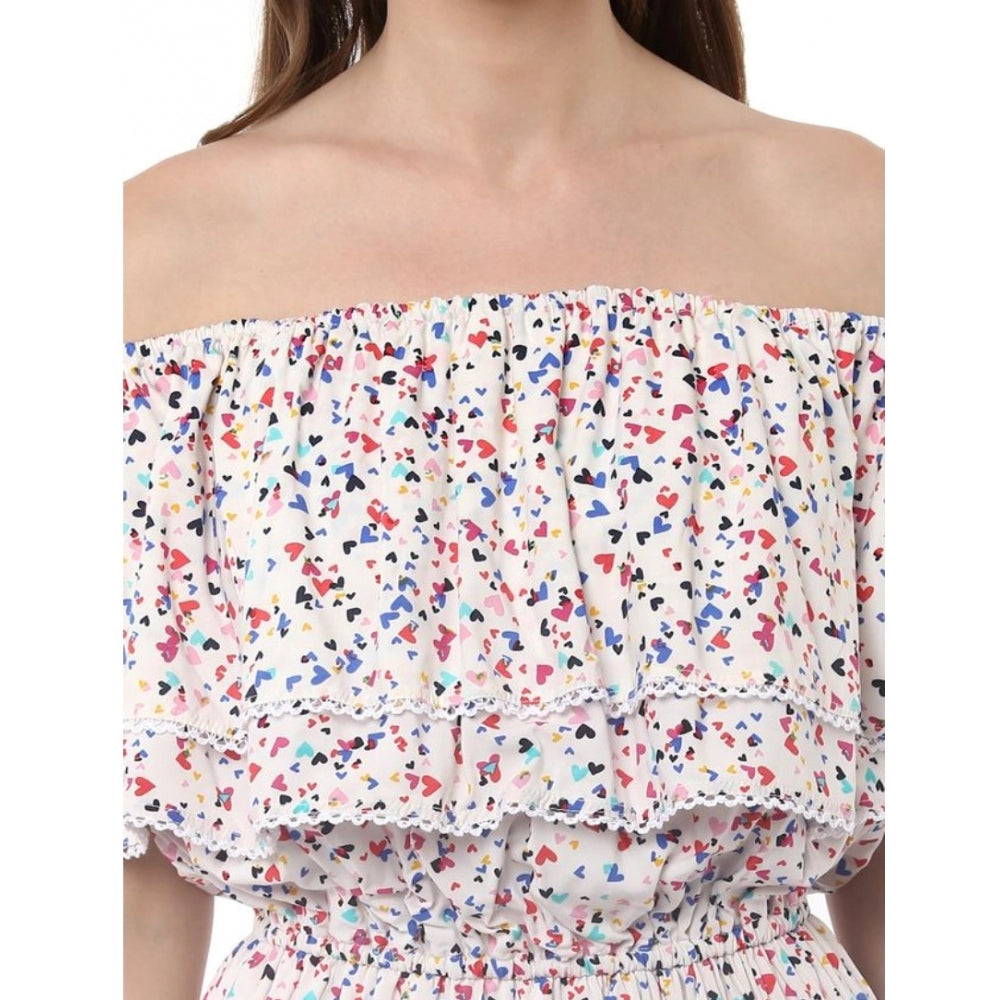 Multicolor Rayon floral half-sleeve dress with off-shoulder neckline, ideal for casual occasions
