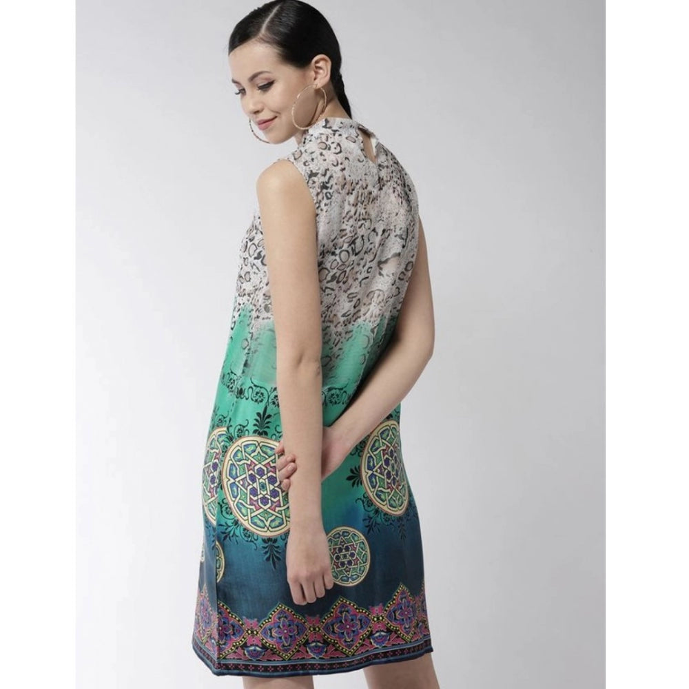 Multicolor polyester printed sleeveless above knee dress for women, vibrant summer fashion