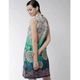 Multicolor polyester printed sleeveless above knee dress for women, vibrant summer fashion