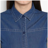 Blue denim solid sleeveless above knee dress for women, casual summer style