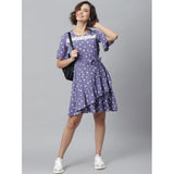 Women's Polyester Polka Bell Sleeve Above Knee Dress (Lavender)