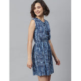 Women's Rayon Tie & Dye Sleeveless Above Knee Dress (Blue)