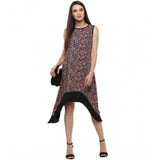 Multicolor polyester printed sleeveless knee-length dress for women, vibrant pattern on display