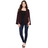 Wine polyester cape sleeve blazer for women - solid, round neck, wearable on mannequin