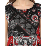 Red & black printed polyester sleeveless dress for women