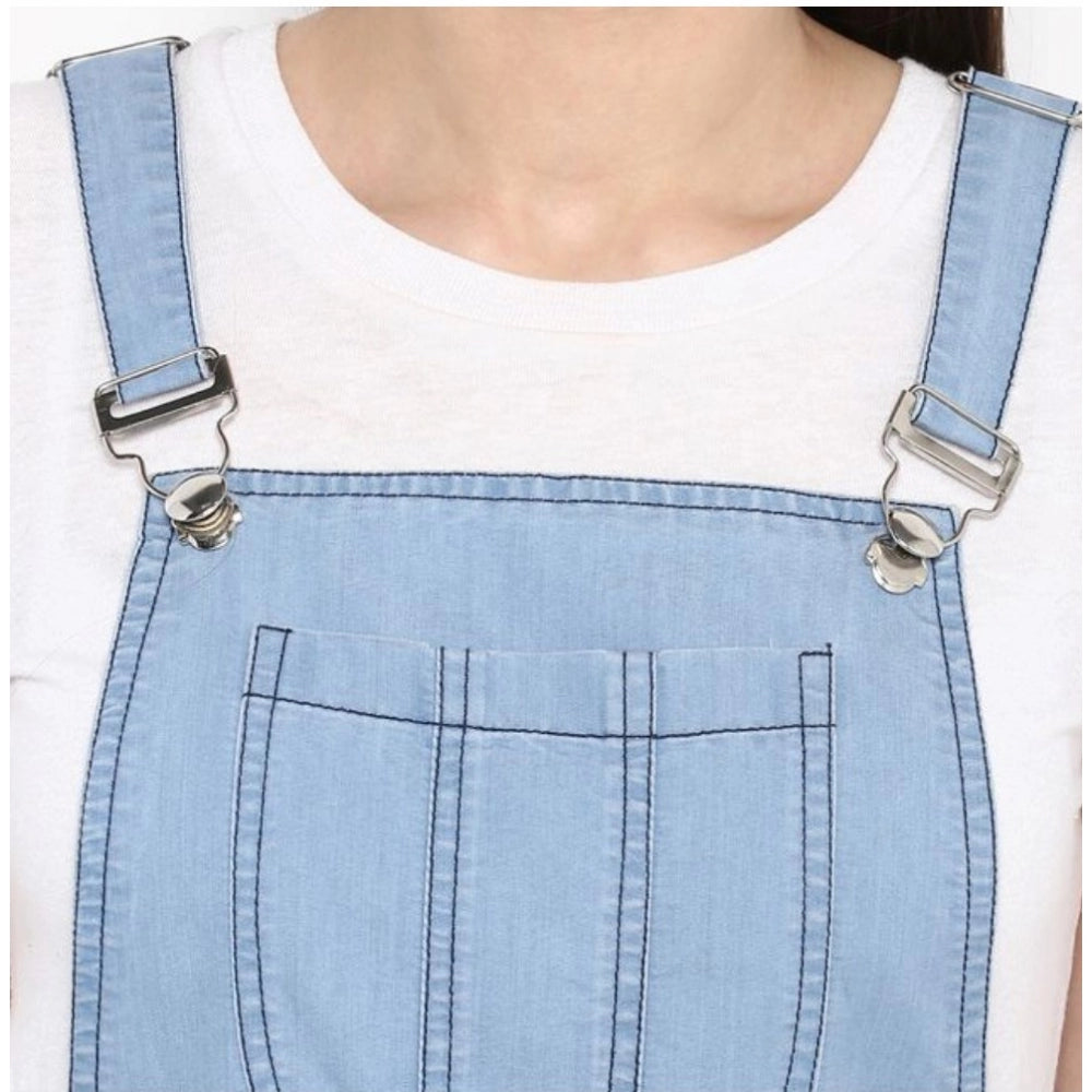 Blue denim solid sleeveless above knee dress for women