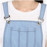 Blue denim solid sleeveless above knee dress for women