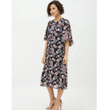 Multicolor polyester chain print cap sleeve calf-length dress with v neck - fashion accessory on mannequin
