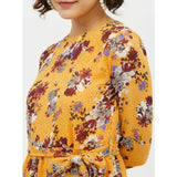 Women's Polyester Floral Long Sleeves Calf-length Dress (Multicolor)