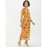 Women's Polyester Floral Long Sleeves Calf-length Dress (Multicolor)