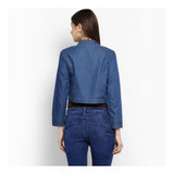 Women's Denim Pleated 3-4th Sleeves Shrug (Blue)