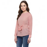Pink polyester long sleeves women's top - solid design for everyday wear