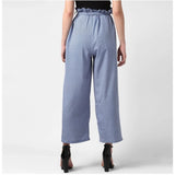 Blue polyester striped elasticated trousers for women - stylish, comfortable fit for casual wear