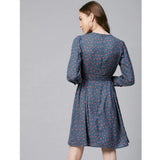Grey & Coral polka-pattern polyester long sleeve dress (above knee length) for women