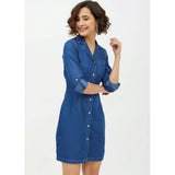 Women's Denim Solid Long Sleeves Above Knee Dress (Blue)